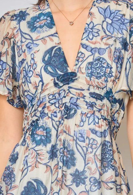 Robe Midi "Évasion Florale" Imprimé Bleu