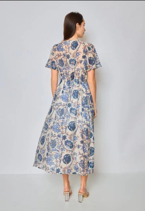 Robe Midi "Évasion Florale" Imprimé Bleu