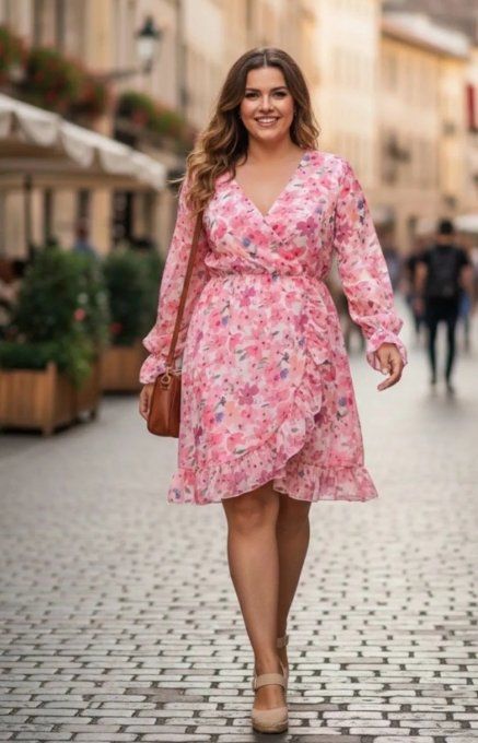 Robe Portefeuille Fleurie Rose et Volants