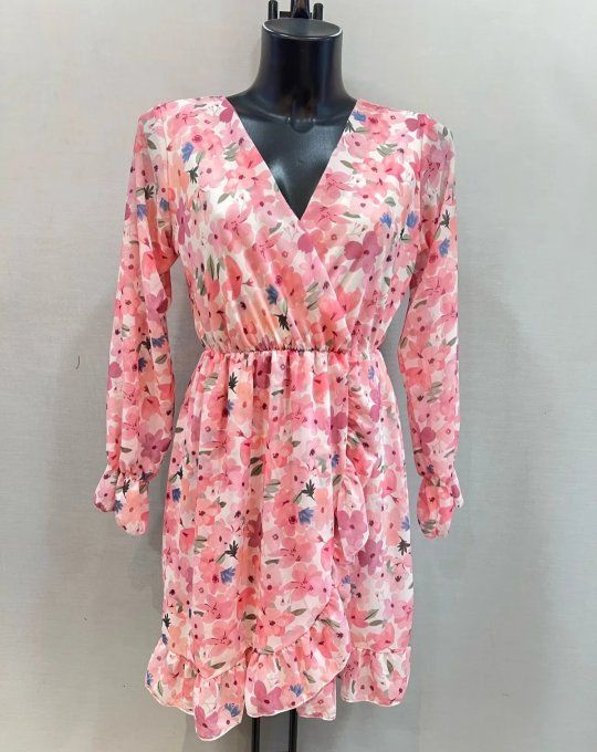 Robe Portefeuille Fleurie Rose & Volants