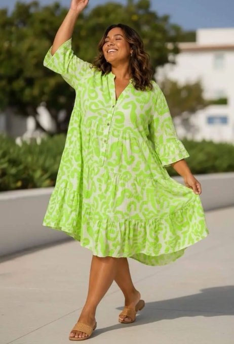 Robe Volantée Fluide à Imprimé Graphique 