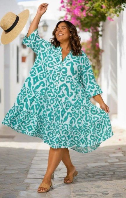 Robe Volantée Fluide à Imprimé Graphique