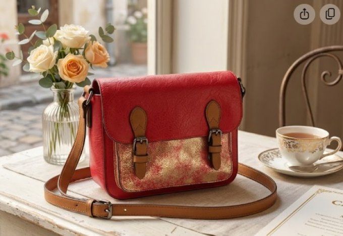 Sac Bandoulière Rouge & Paillettes Dorées