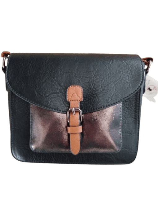 ​Sac Besace Compact Noir & Poche Métallisée Bronze