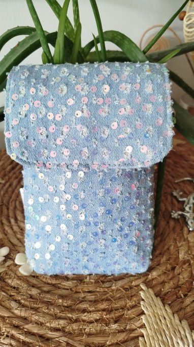 Sacoche Téléphone "Éclat Bohème" Denim & Sequins Argentés ✨