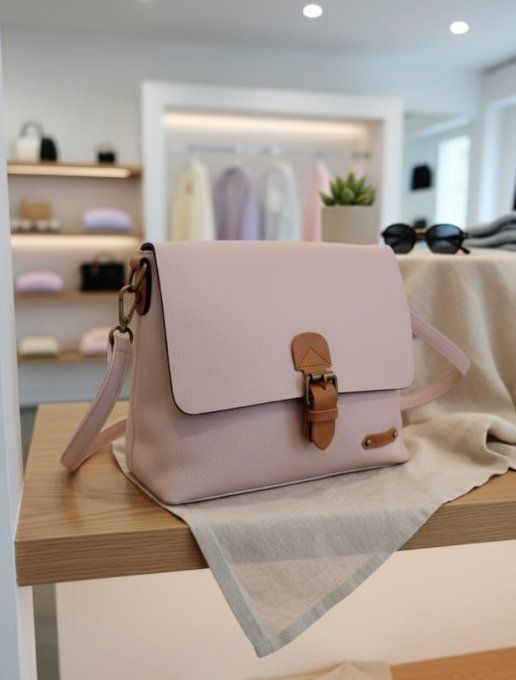 ​Sac Bandoulière Rose Poudré & Camel 