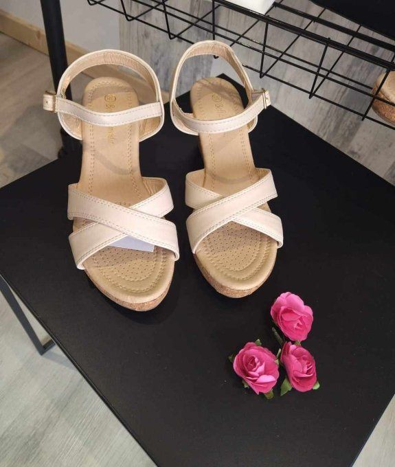 Sandales Compensées Croisées - Beige Liège Confort ☀️