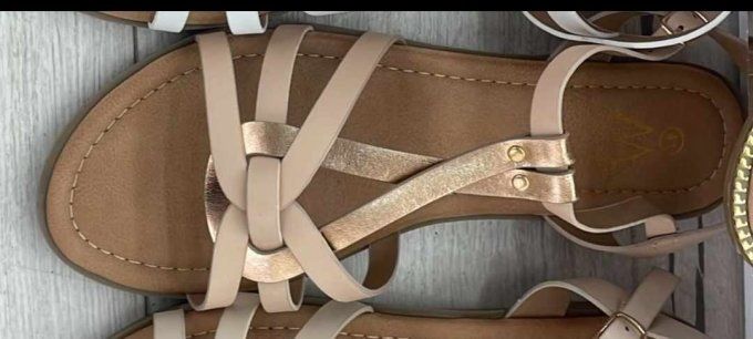 Sandales Plates Multi-Brides - Beige & Or Rosé ✨