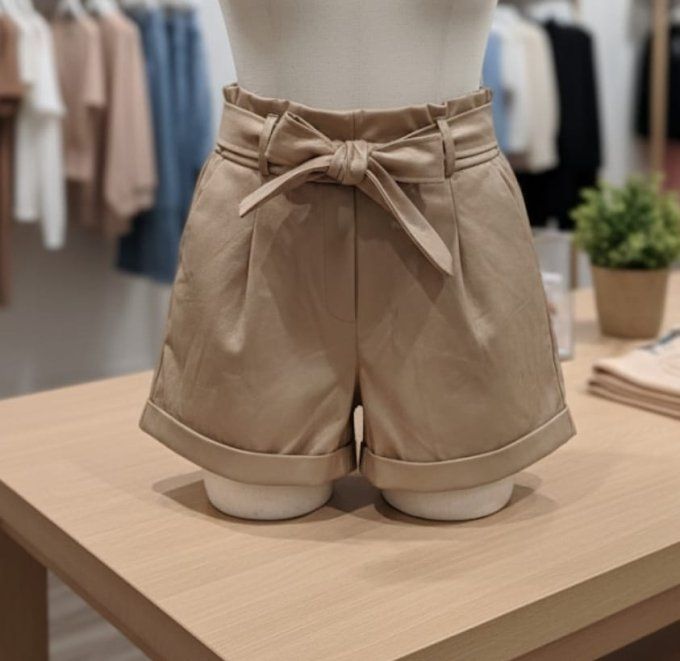 Short Taille Haute Simili-Cuir Doré