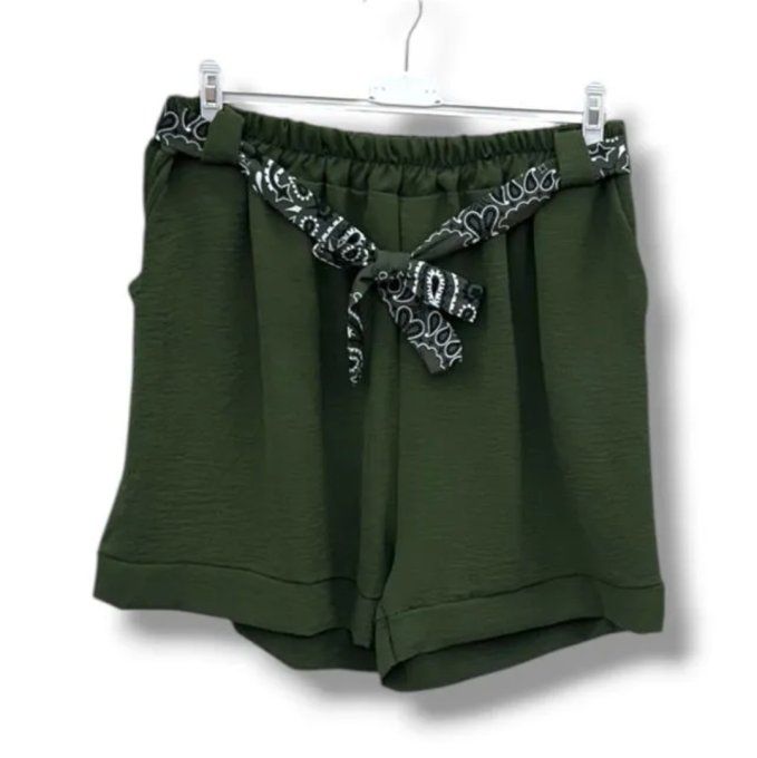 Short fluide à taille élastiquée & ceinture nouée