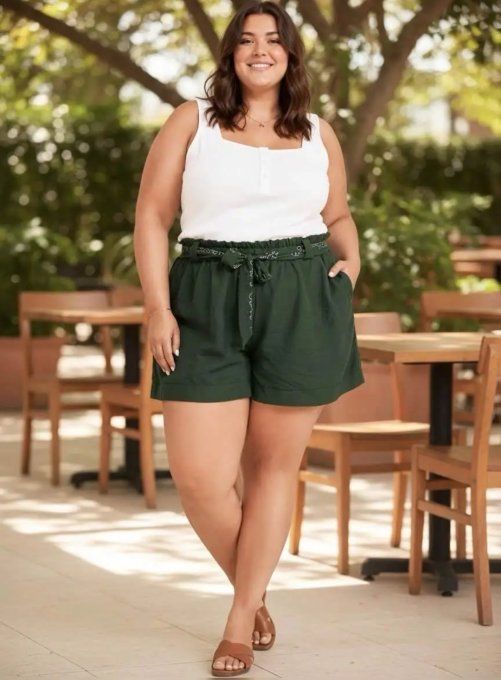 Short fluide à taille élastiquée & ceinture nouée