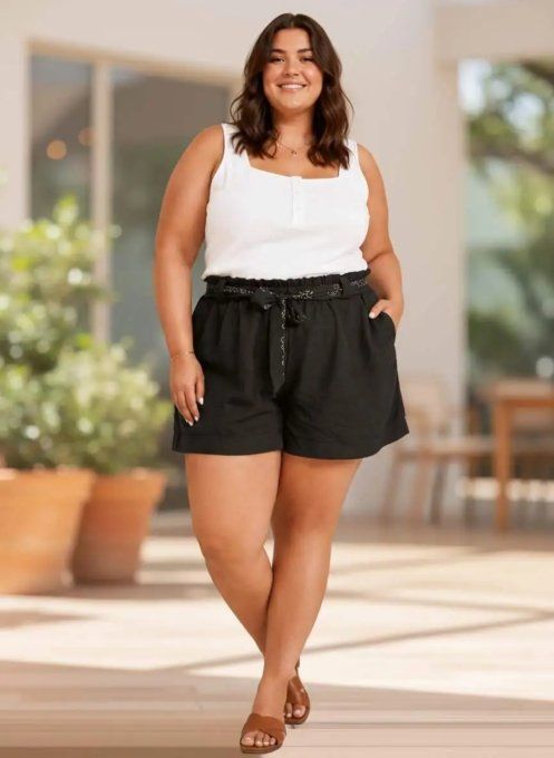 Short fluide à taille élastiquée & ceinture nouée
