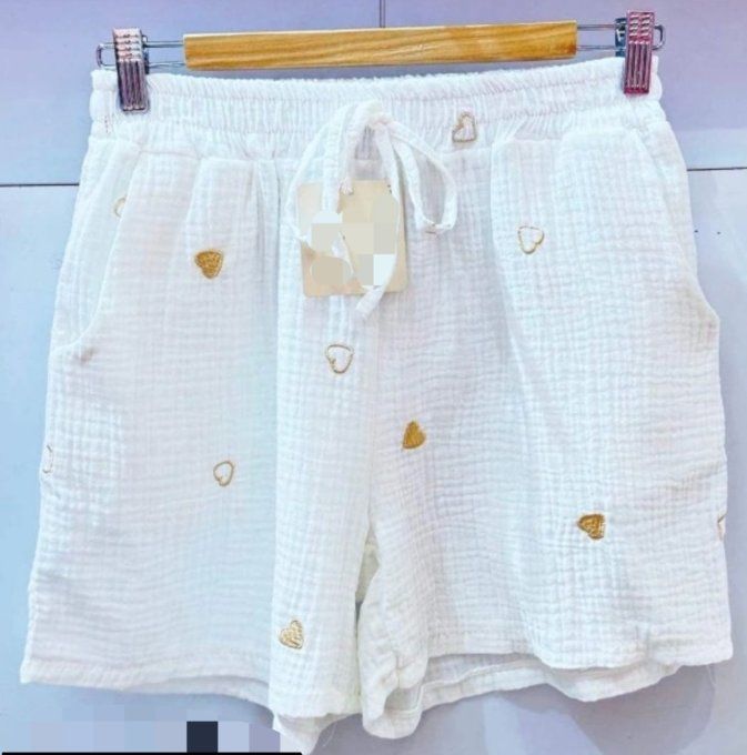 Short Fluide en Gaze de Coton & Coeurs dorés