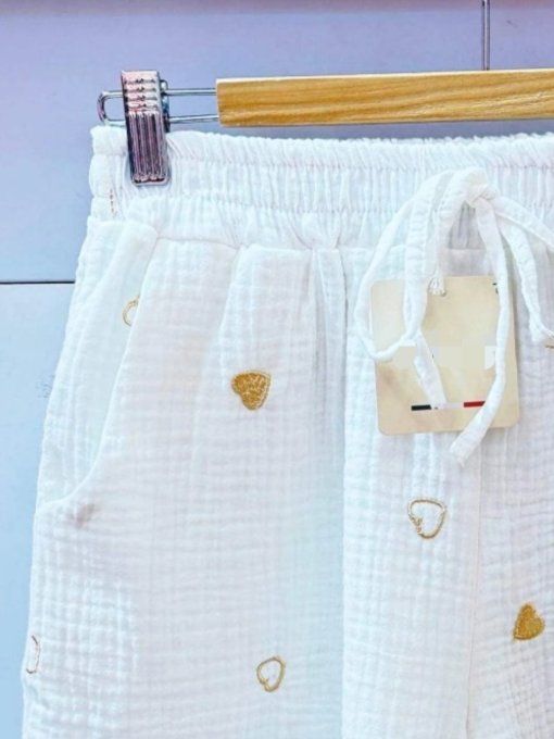 Short Fluide en Gaze de Coton & Coeurs dorés