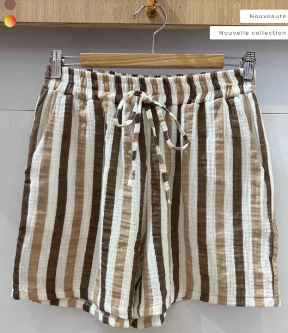 Short Rayé "Détente Estivale" Marron & Écru ☀️