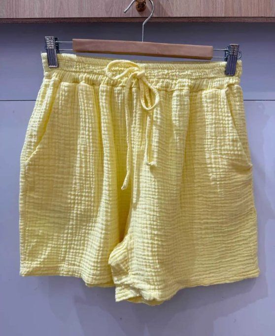 Shorts "Été Léger" en Gaze de Coton  ☀️Jaune
