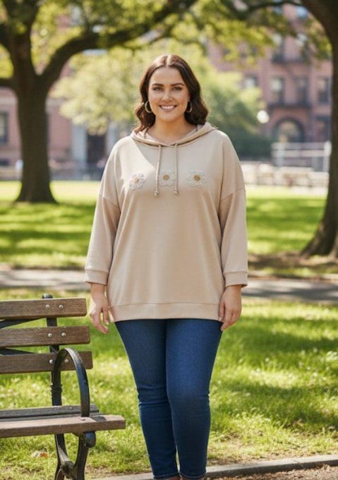 ​Sweat Confortable aux Fleurs Brodées en Relief