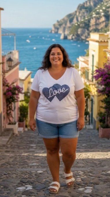T-shirt Blanc à Imprimé Cœurs "Love"