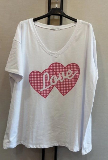 T-shirt Blanc à Imprimé Cœurs "Love"