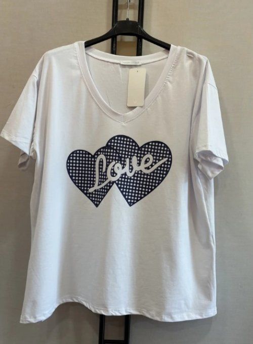 T-shirt Blanc à Imprimé Cœurs "Love"