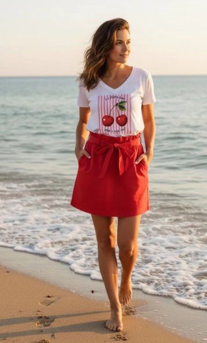 T-Shirt Blanc "Cherry Time"
