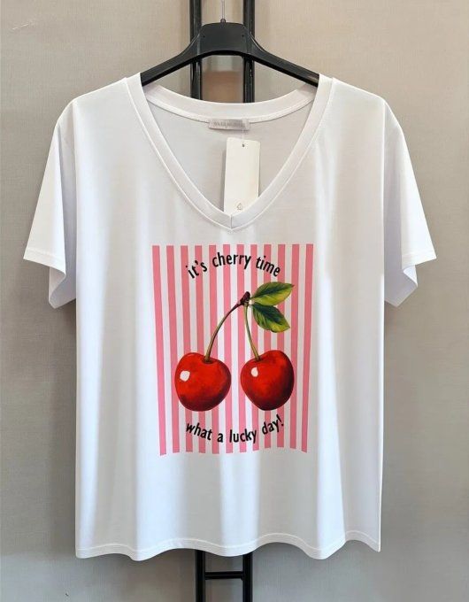 T-Shirt Blanc "Cherry Time"
