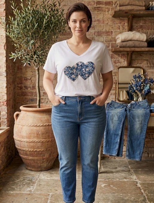 T-Shirt Blanc & Double Cœur Imprimé
