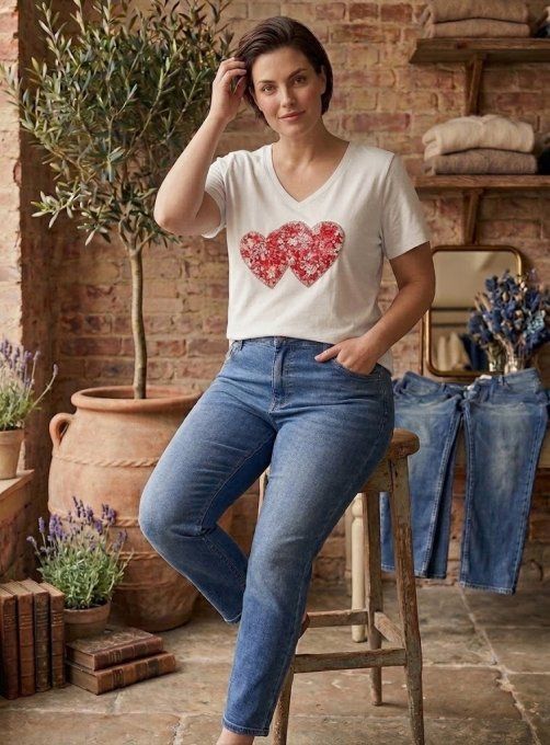 T-Shirt Blanc & Double Cœur Imprimé