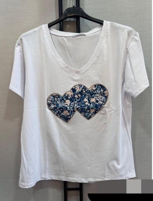 T-Shirt Blanc & Double Cœur Imprimé