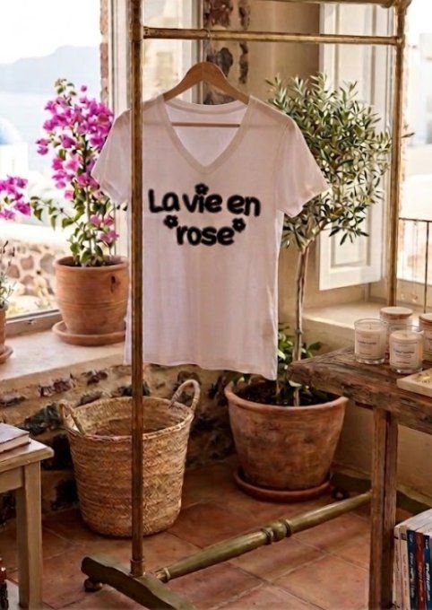 T-Shirt Blanc "La Vie en Rose"