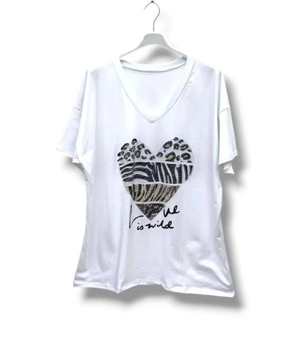 T-shirt Col V Oversize "Love Is Wild"