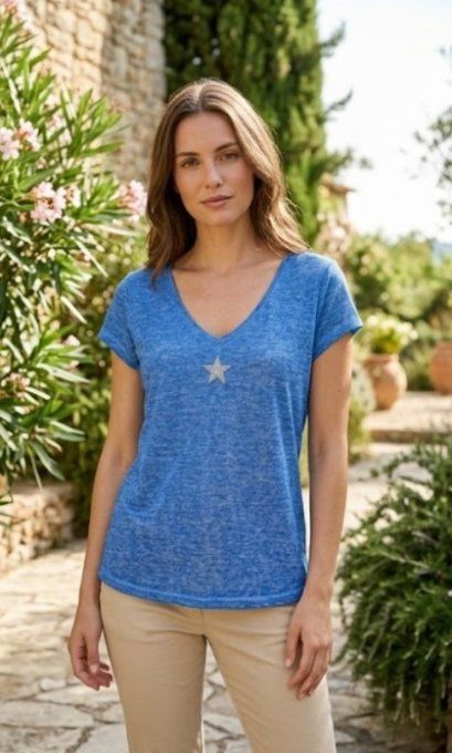 T-shirt Dos en Dentelle & Étoile Strass