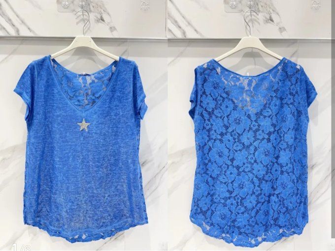 T-shirt Dos en Dentelle & Étoile Strass