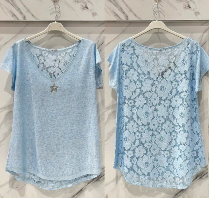 T-shirt Dos en Dentelle & Étoile Strass