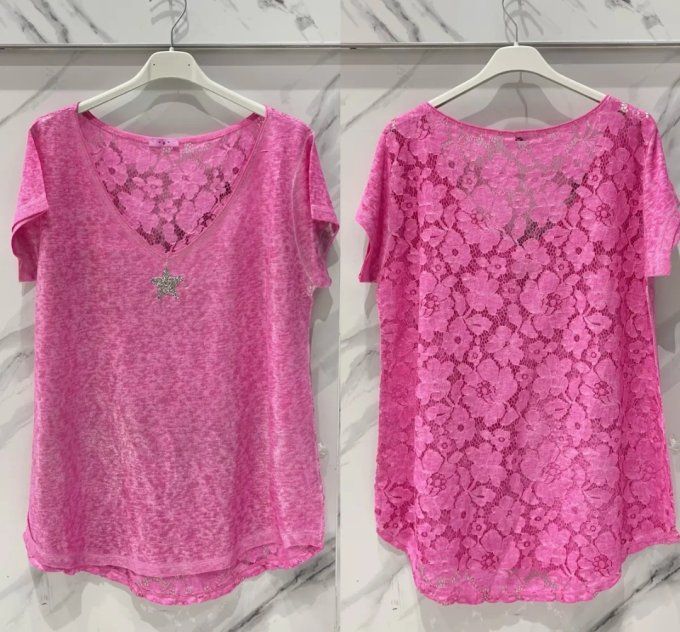 T-shirt Dos en Dentelle & Étoile Strass