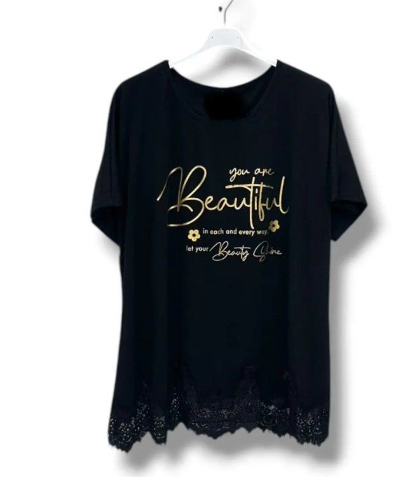 T-shirt noir & finition dentelle