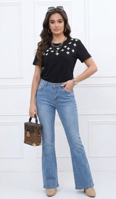 T-shirt Noir Strass
