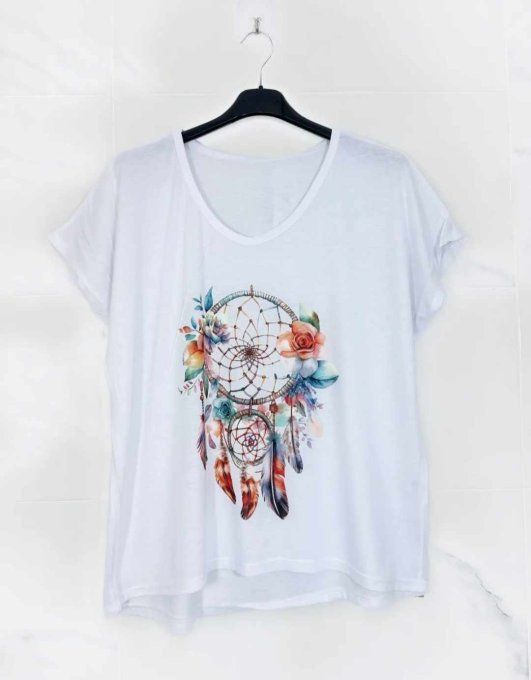 T-shirt Blanc Attrape-rêves Fleuri ?✨