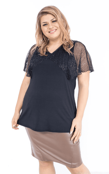 Top Noir Chic – Manches Voile Scintillant