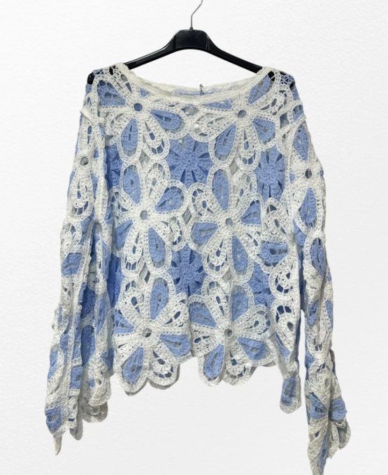 Top en Crochet Artisanal & Grandes Fleurs Bicolores