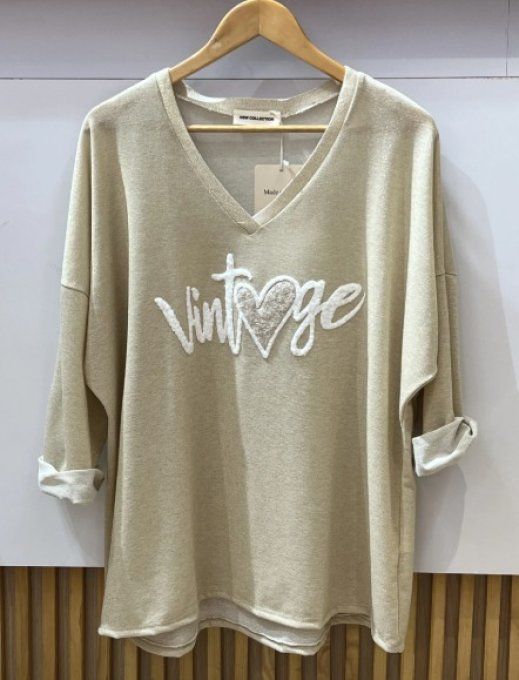 Top en Maille Fine Irisée Inscription Vintage