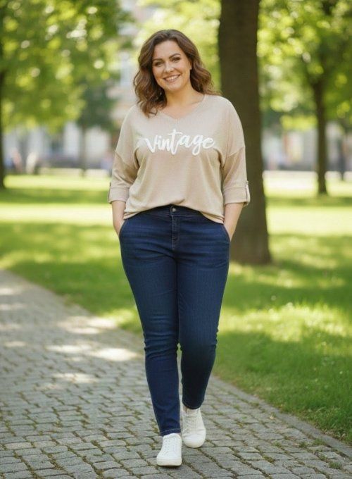 Top en Maille Fine Irisée Inscription Vintage