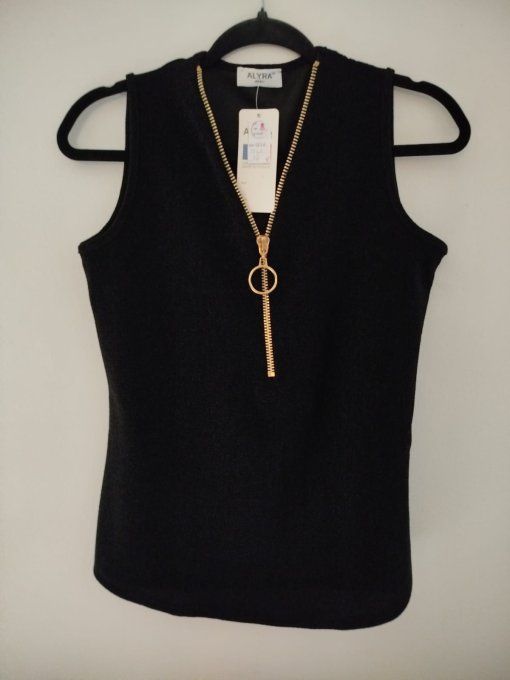 Top Noir Zippé – Coupe Ajustée Moderne