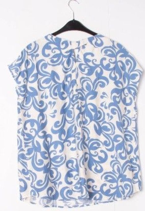 Top Fluide Imprimé Bleu & Blanc  