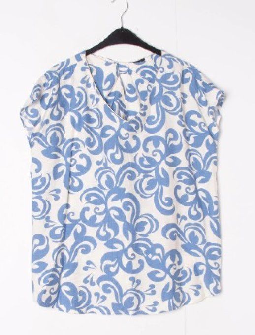 Top Fluide Imprimé Bleu & Blanc