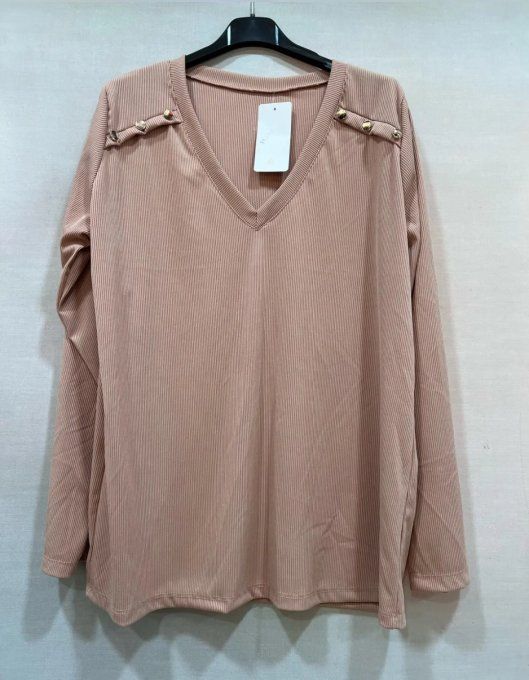 Top Fluide Vieux Rose & Boutons Dorés