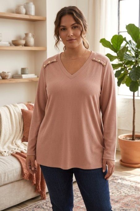 Top Fluide Vieux Rose & Boutons Dorés