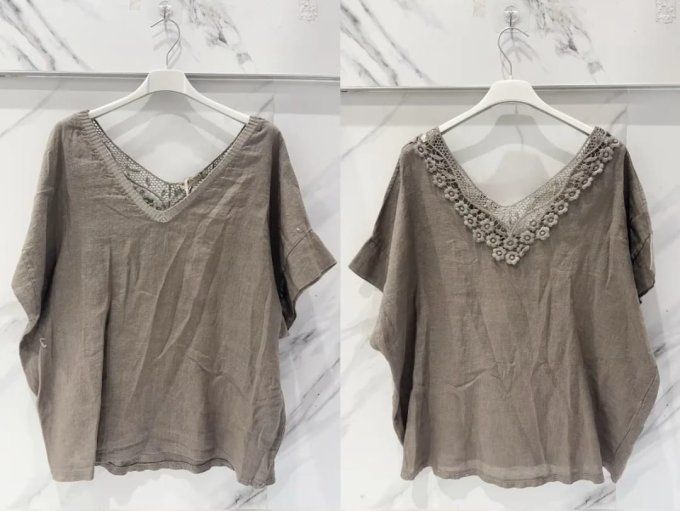 Top "Harmonie Naturelle" Taupe Dentelle & Décolleté V ✨