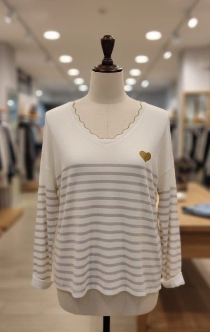 ​Haut Fluide Rayé Lilas et Blanc