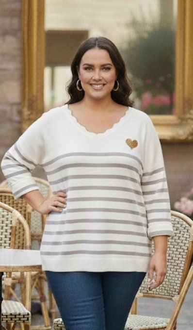 ​Haut Fluide Rayé Lilas et Blanc